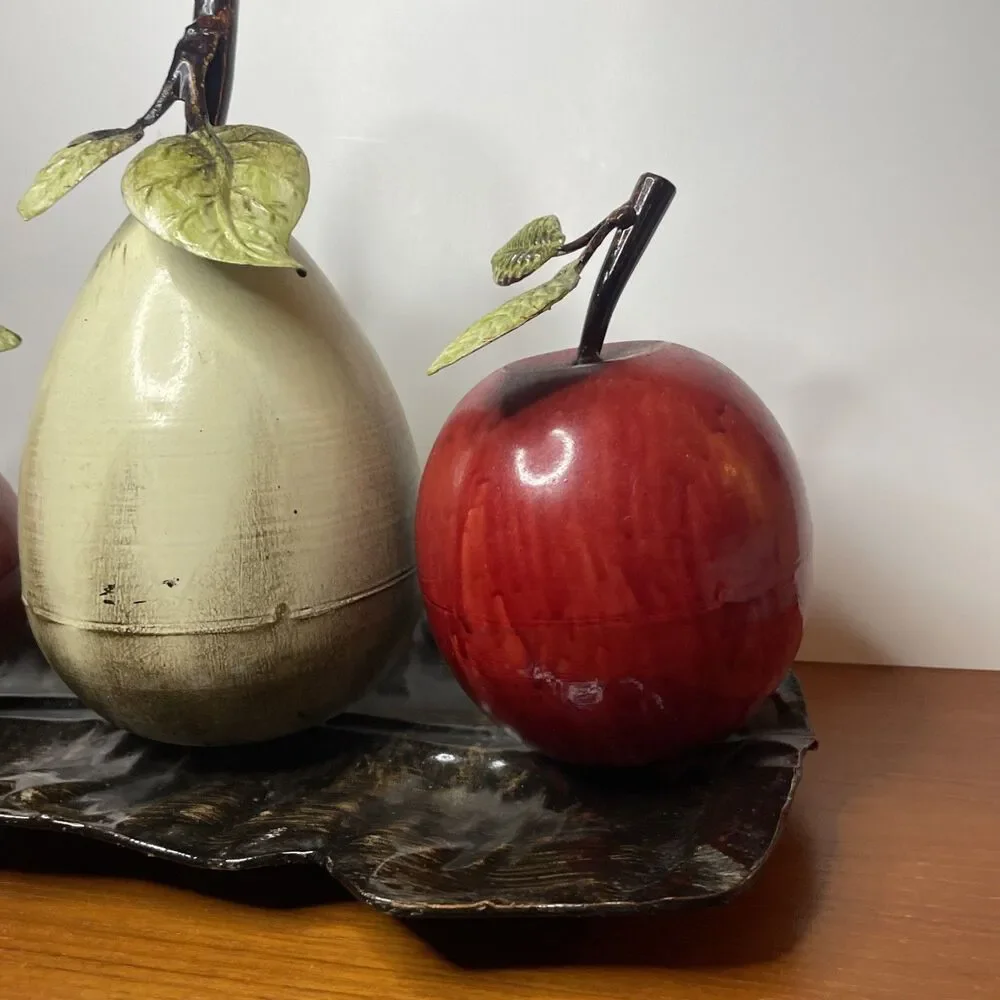 UMA Red Metal Fruit Decorative Sculpture with Platter, 18
